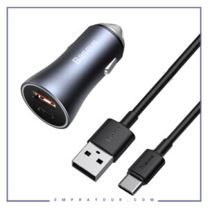 شارژر فندکی فست شارژ با کابل تایپ سی بیسوس Baseus Golden Contactor Pro Dual USB A QC TZCCJD-0G