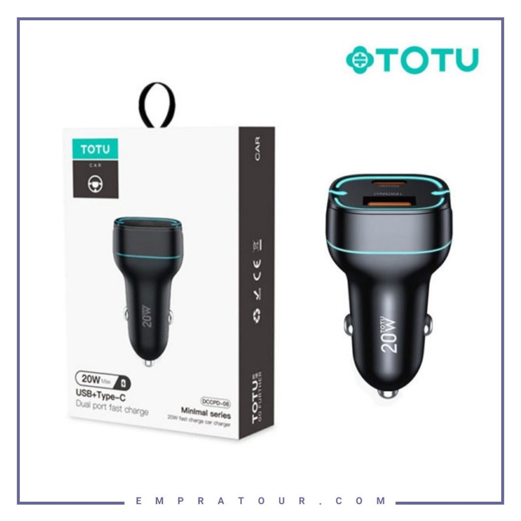 شارژر فندکی دو پورت فست توتو  TOTU MINIMAL SERIES DUAL PORT FAST CHARGE DCCPD-08