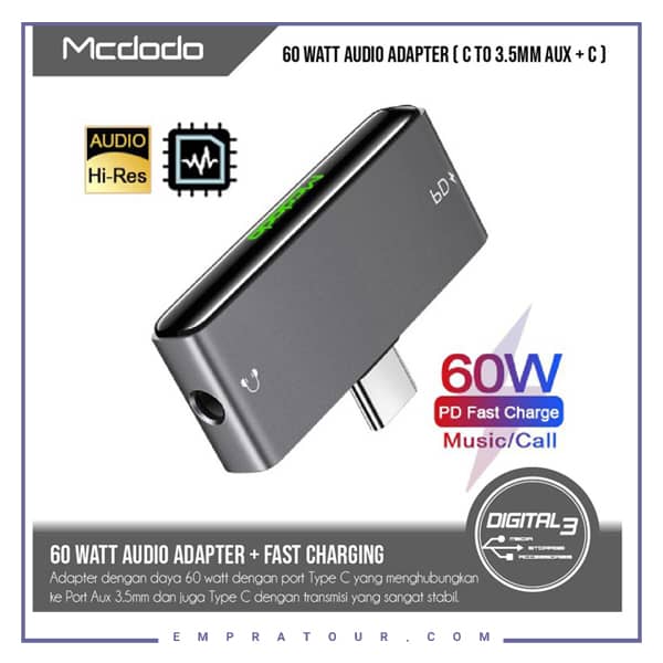 مبدل تایپ سی به جک 3.5 میلیمتری مک دودو Mcdodo Audio Adapter Type C to Jack 3.5mm 60W CA-7660
