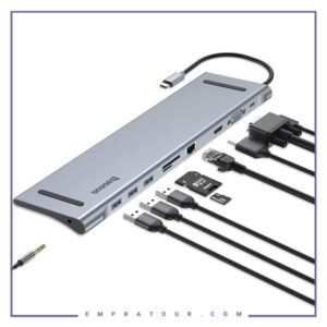 استند و رم ریدر و هاب 10 پورت بیسوس Baseus Enjoyment 10 in 1 Docking Station Stand CATSX-F0G