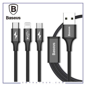کابل فست شارژ سه کاره بیسوس  USB to  Micro+Lightning+Type-C Baseus Rapid Series cajs000001