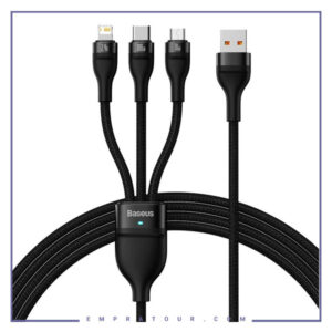 کابل سوپر فست شارژ سه سر یواس‌بی به میکرو، تایپ‌‎سی و لایتنینگ 1.2 متر بیسوس Baseus Flash Series Ⅱ Cable USB to M+L+C 100W CASS030001