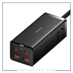 شارژر و چندراهی برق سوپر فست شارژ 100 وات با کابل تایپ‌سی 100 وات یک متری بیسوس Baseus GaN3 Pro Desktop 2AC+2U+2C PSZM000301