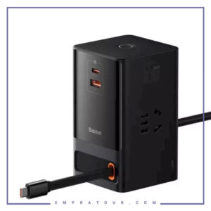 شارژر رومیزی و آداپتور برق سوپر فست شارژ 65 وات با کابل تایپ سی جمع شونده بیسوس Baseus Gan5 Pro Digital Power Strip PSLR000001