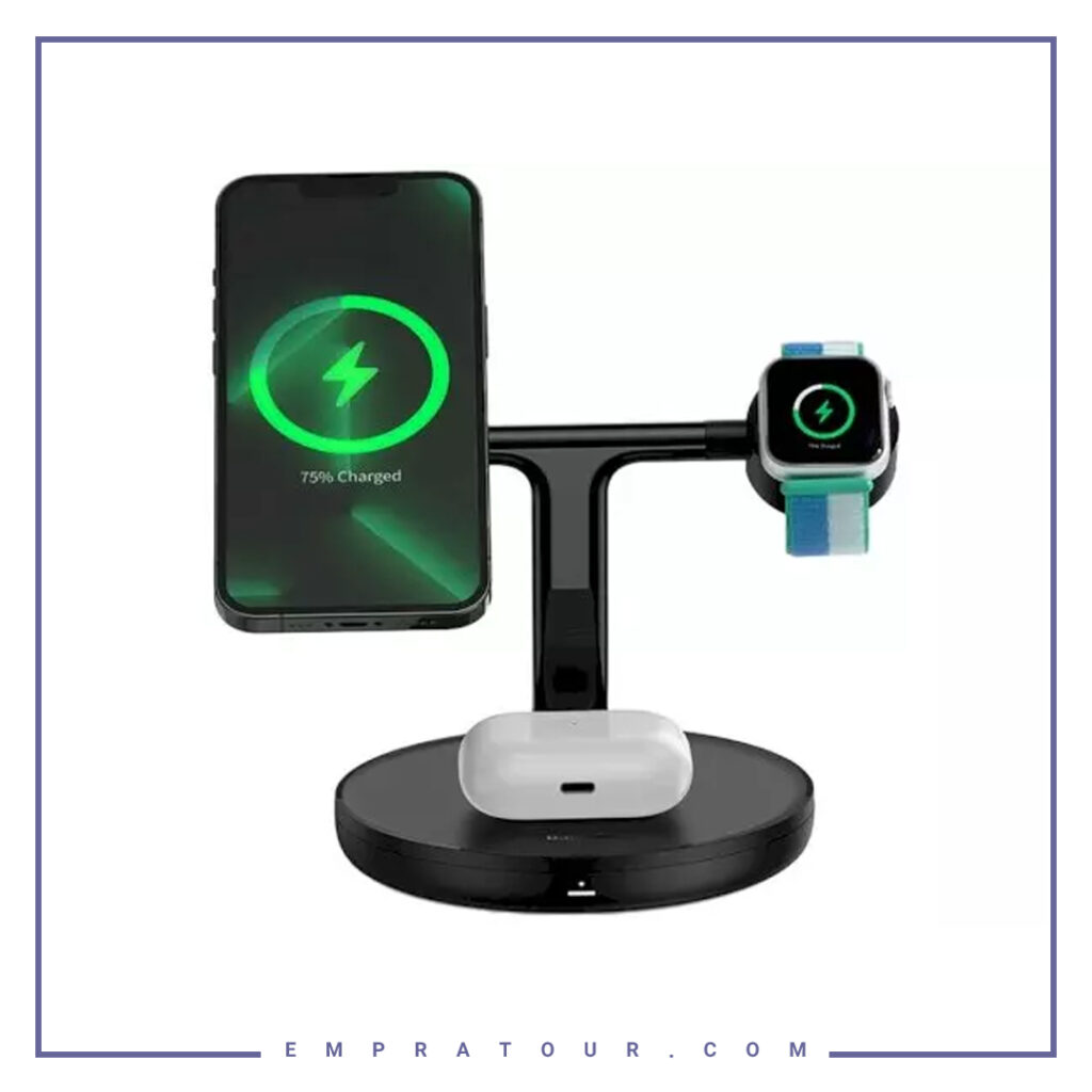 شارژر بی‌سیم مگنتی و پایه نگهدارنده موبایل 3در1 بیسوس Baseus Wireless Charger Holder Swan 20W WXTE000101
