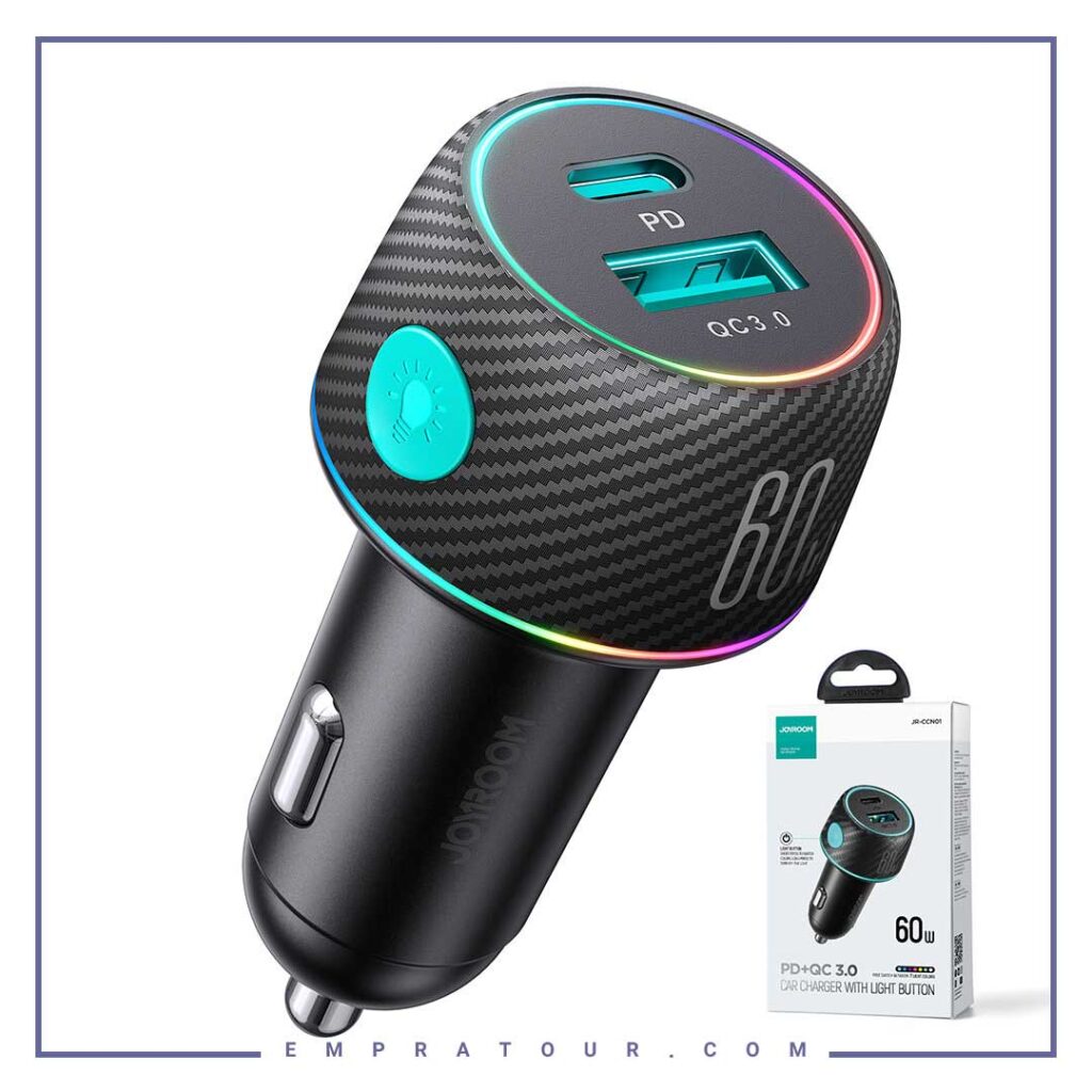 شارژر فندکی فست شارژ دو پورت 60وات جویروم JOYROOM CAR CHARGER 60W JR-CCN01