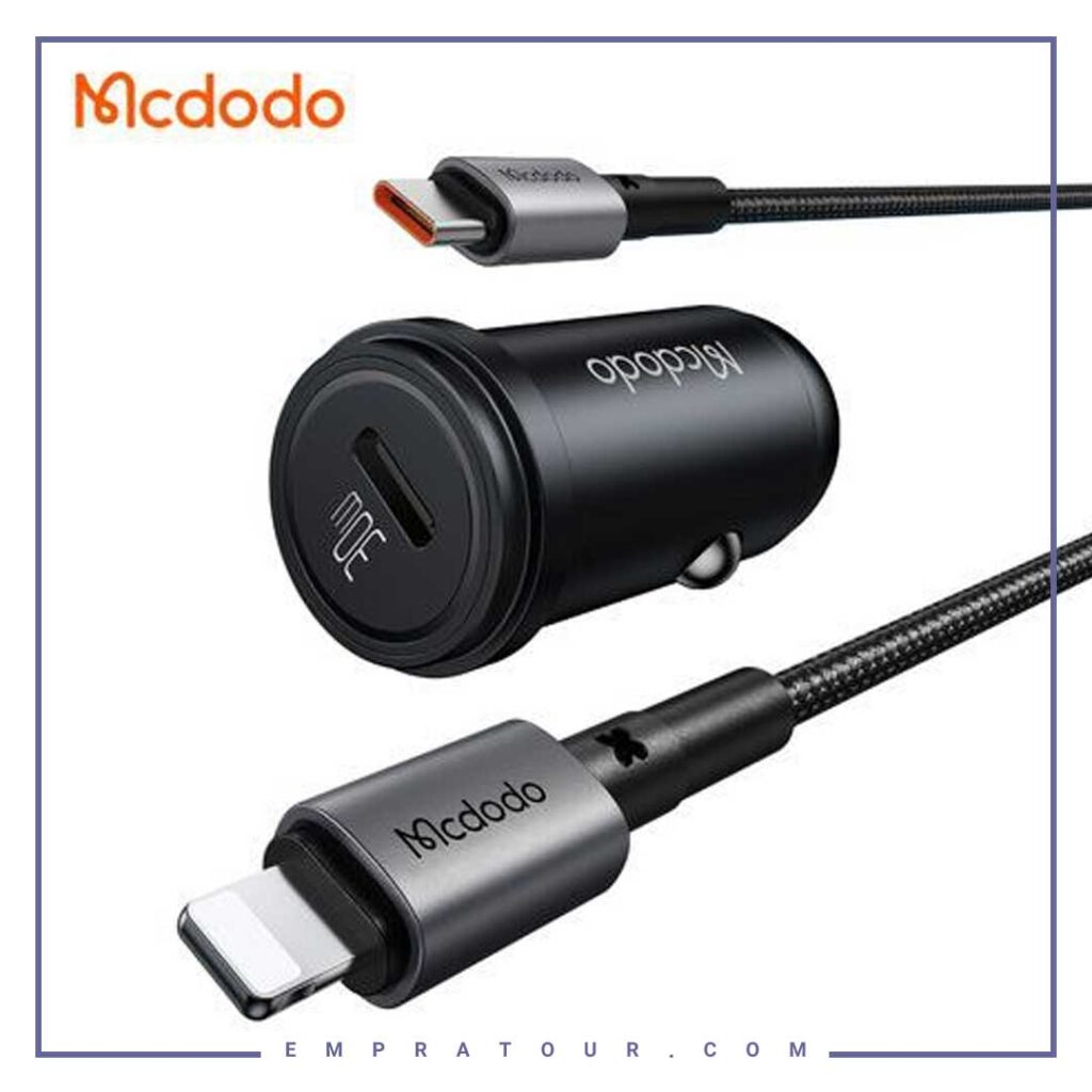 شارژر فندکی مکدودو 30 وات به همراه تایپ سی به لایتنینگ MCDODO CC-7492
