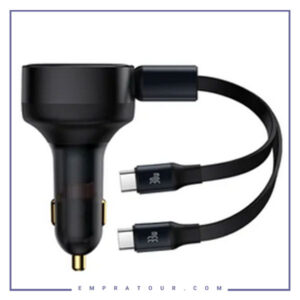 شارژر فندکی همراه با کابل 2 در 1 جمع شونده بیسوس Baseus Enjoyment Retractable 2in1 C0003550111