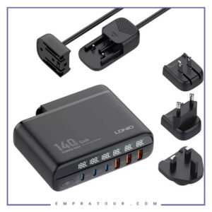 شارژر دیواری سوپر فست شارژ تایپ سی و یو اس بی 140 وات الدینیو LDNIO A6140C 140W GaN Super Fast Desktop Charger