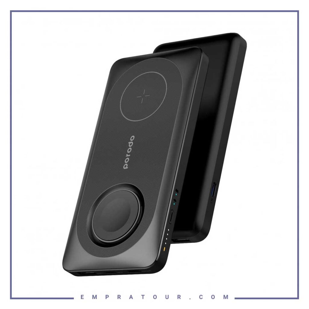 پاوربانک مگنتی 10000 همراه باشارژ اپل واچ پرودو Porodo Magsafe super slim Power bank with Foldable Apple Watch Charger PD 20W
