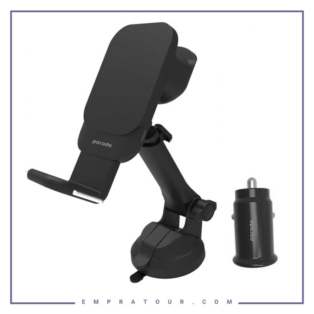 هولدر و شارژر وایرلس همراه با شارژر فندکی پرودو مدل Porodo 3 in 1 MagSafe Car Mount PD-3IN1CMT