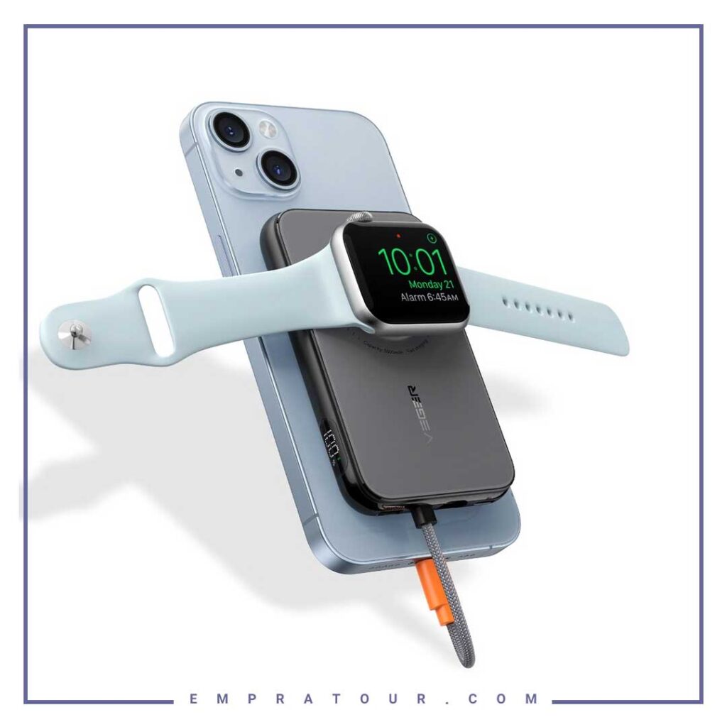 پاوربانک وایرلس 5000 و شارژر اپل واچ پرودو  Porodo 5000 mAh slim watch charger power bank PD-PBFCH027