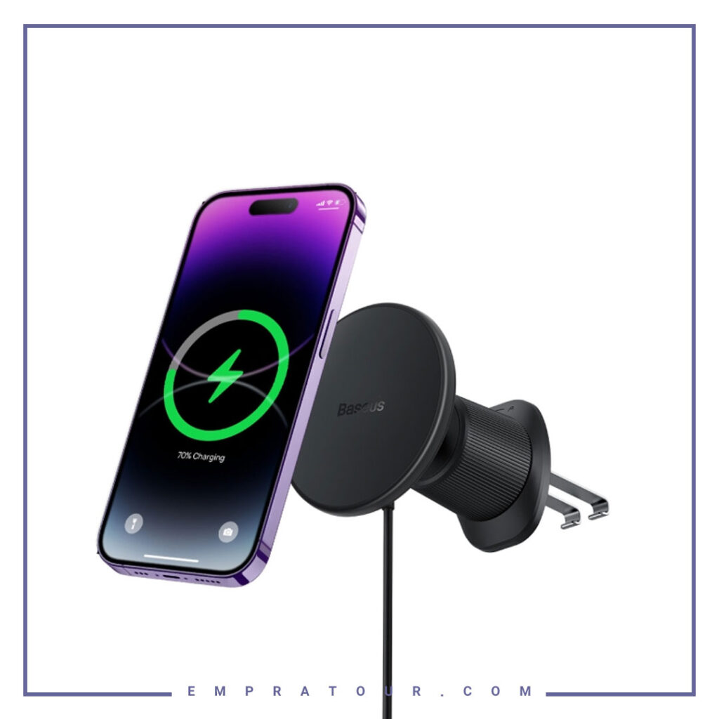 پایه نگهدارنده آهنربایی و شارژر بی سیم گوشی موبایل بیسوس Baseus Car Phone Holder Magnetic Wireless Charger bs-CW01-01