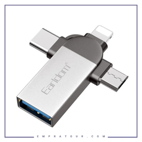 تبدیل Earldom ET-OT93 OTG USB3.0 To MicroUSB / Lightning / Type-C EARLDOM ET-OT93 OTG USB3.0 TO MICROUSB / LIGHTNING / TYPE-C ADAPTER جنس کانکتورها از آلیاژ آلومینیوم مقاوم در برابر آسیب های فیزیکی احتمالی همچون فشار و سایش، داری استاندارد سلامت محصولات CE مناسب برای اتصال دستگاه های جانبی مانند فلش مموری، موس، کیبورد و … به دستگاه های دارای درگاه تایپ سی، لایتنینگ و میکرو یو اس بی مبدل او تی جی 3 در 1 ارلدام OT93