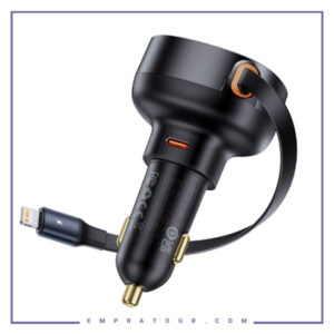 شارژر فندکی با کابل آیفونی جمع شونده 55 وات بیسوس Baseus Enjoyment Pro Car Charger CCTXP-CL