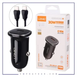 شارژر فندکی 30 وات با کابل همراه الدینیو LDNIO Car Charger C106