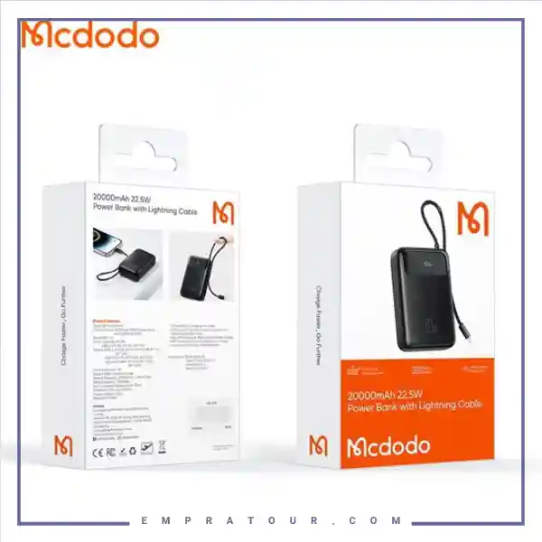 پاوربانک 22.5 وات 20000 همراه با کابل لایتنینگ مک دودو MC-3710