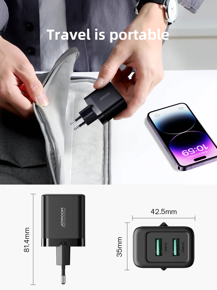 شارژر دو پورت جویروم JR-TCN01 2.4A 2USB Charger