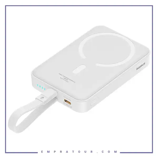 پاوربانک وایرلس مگنتی 10000 با کابل لایتنینگ بیسوس Baseus Magnetic mini 20W Power Bank PPCXM10I
