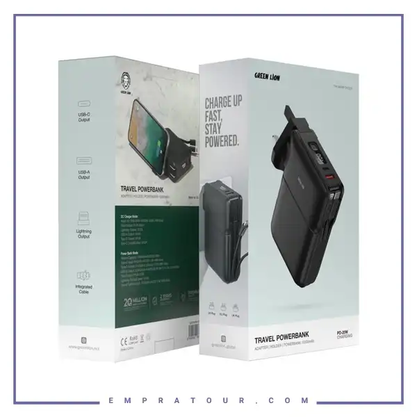 پاوربانک و آداپتور شارژ با کابل متصل گرین لاین GNTRVB10KBK