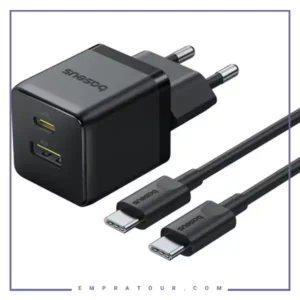 آداپتور شارژ دو پورت 30 وات با کابل Baseus Palm Fast Charger 30W Type-C+USB CCZC30UE