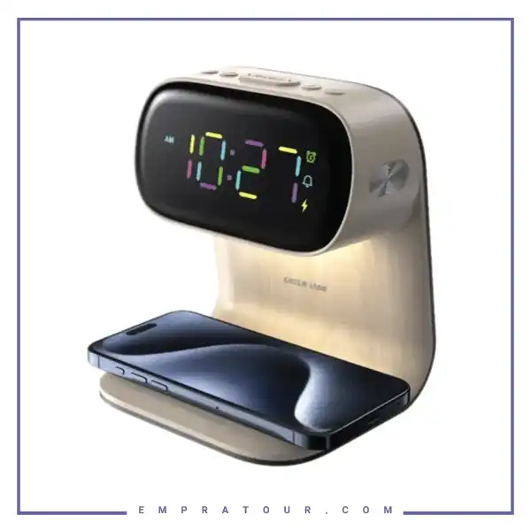 شارژر وایرلس و ساعت رومیزی گرین لاین Green Lion Bedside Clock GNBED15WCHWD