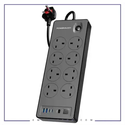 چندراهی برق 8 پورت 2990 وات پاورولوژی Powerology 8AC Power Strip PWCUQC047BK