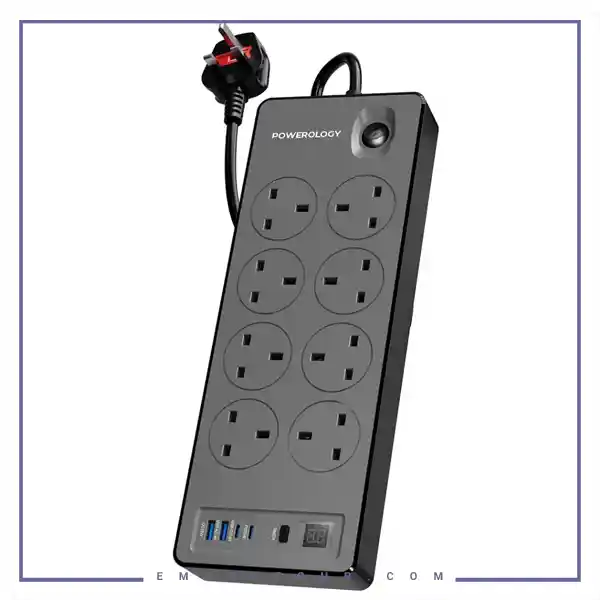 چندراهی برق 8 پورت 2990 وات پاورولوژی Powerology 8AC Power Strip PWCUQC047BK