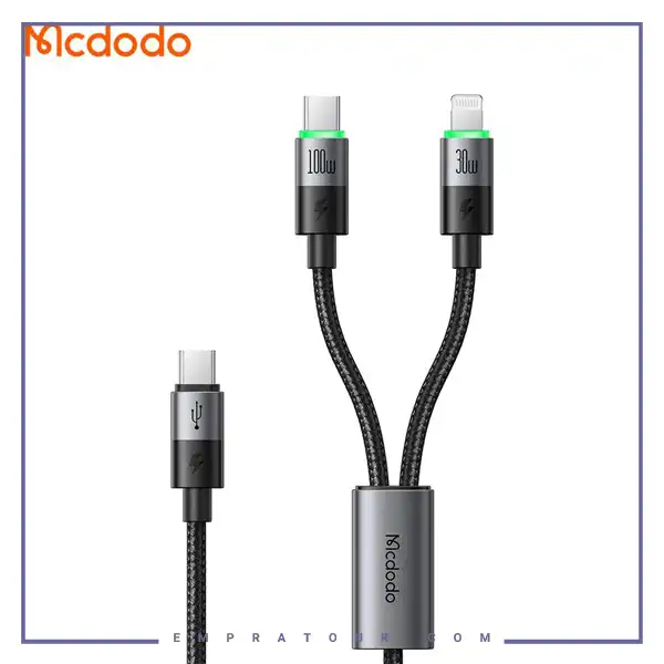 کابل شارژ چند سر تایپ سی و لایتنینگ 100 وات 1.5 متر مک دودو Mcdodo 2in1 Cable CA-6700