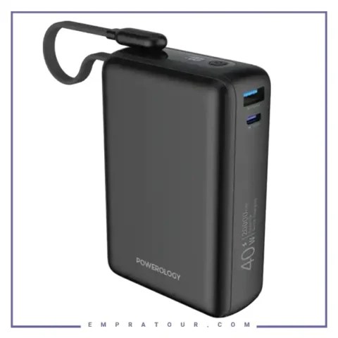 پاوربانک 40 وات 20000 با کابل تایپ سی پاورولوژی Powerology Montreal Power Bank PPBAM22BK