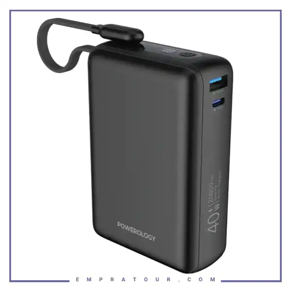 پاوربانک 40 وات 20000 با کابل تایپ سی پاورولوژی Powerology Montreal Power Bank PPBAM22BK