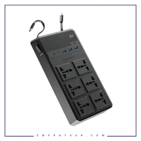 چندراهی برق 2500 وات به همراه کابل جمع شونده پاورولوژی Powerology 6AC Power Strip PWCUQC030