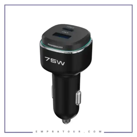 شاژر فندکی دو پورت 75 وات پاورولوژِی Powerology 75W Car Charger PCCSR024BK