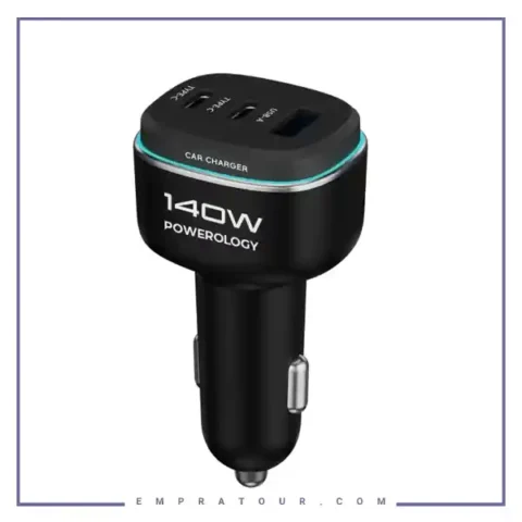 شاژر فندکی 3 پورت 140 وات پاورولوژِی Powerology Car Charger PCCSR025BK