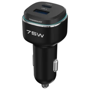 شاژر فندکی دو پورت 75 وات پاورولوژِی Powerology 75W Car Charger PCCSR024BK