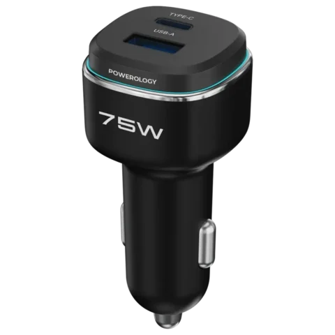 شاژر فندکی دو پورت 75 وات پاورولوژِی Powerology 75W Car Charger PCCSR024BK