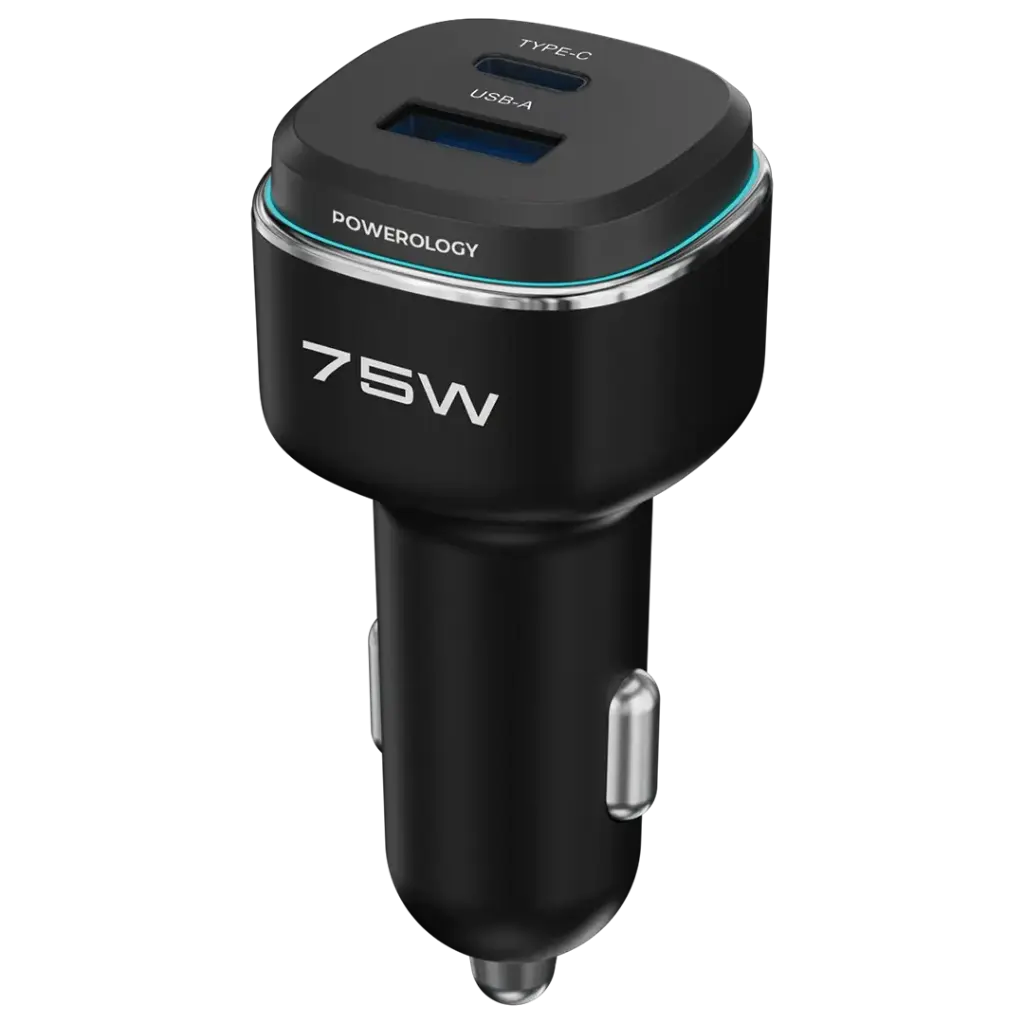 شاژر فندکی دو پورت 75 وات پاورولوژِی Powerology 75W Car Charger PCCSR024BK