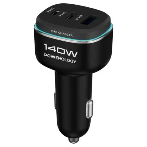 شاژر فندکی 3 پورت 140 وات پاورولوژِی Powerology Car Charger PCCSR025BK