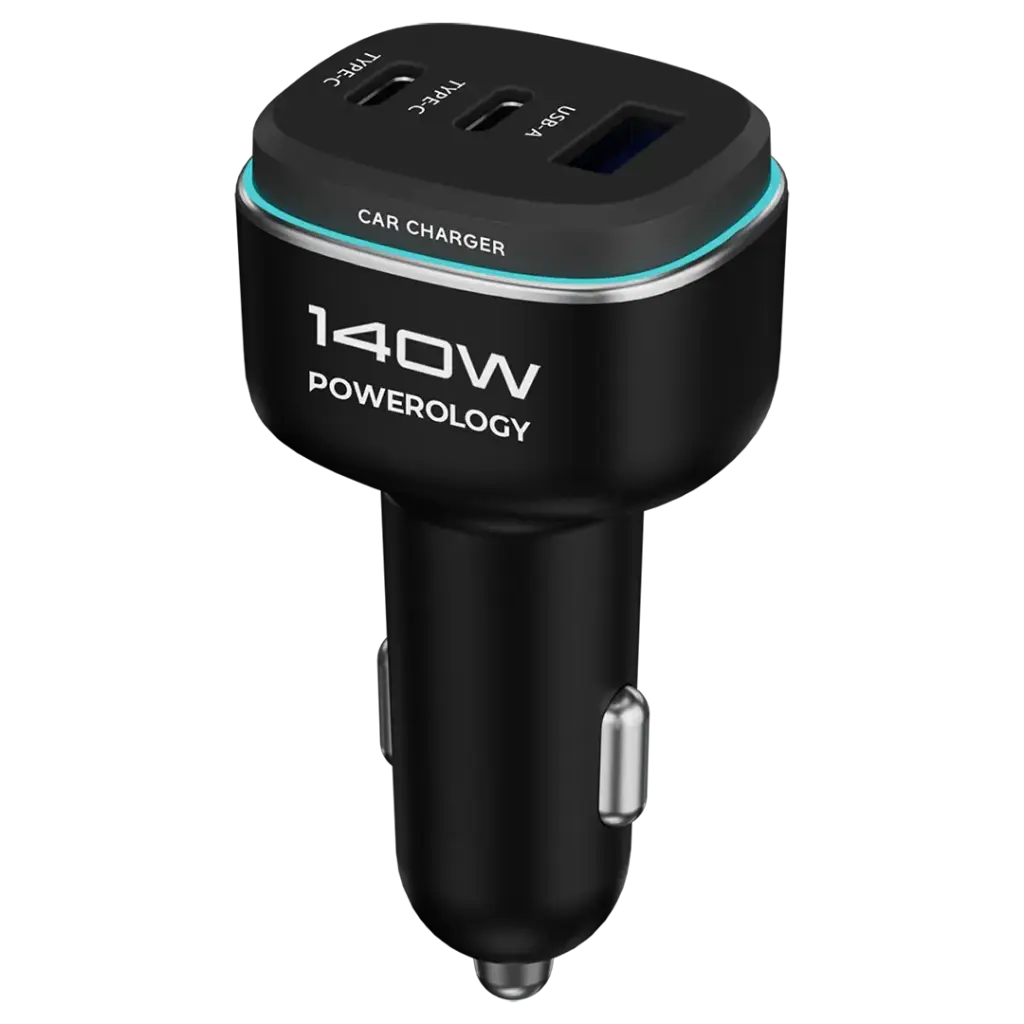 شاژر فندکی 3 پورت 140 وات پاورولوژِی Powerology Car Charger PCCSR025BK
