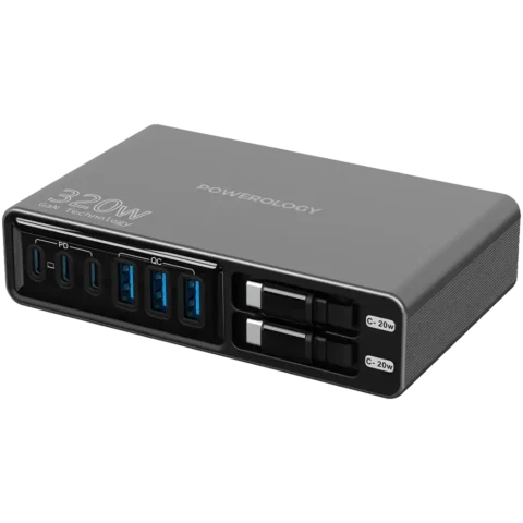 هاب شارژ 320 وات باکابل جمع شونده پاورولوژی Powerology Univo Charging Station PWCUQC049BK