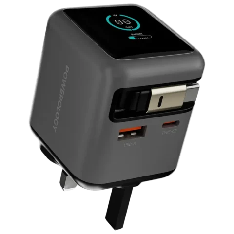 آداپتور شارژ 70 وات هوشمند پاورولوژِی Powerology Halo Dual-Port GaN Charger PWCUQC051
