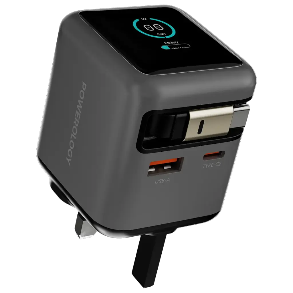 آداپتور شارژ 70 وات هوشمند پاورولوژِی Powerology Halo Dual-Port GaN Charger PWCUQC051