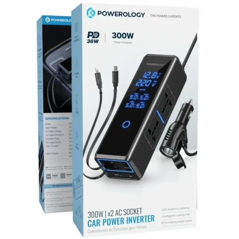 اینورتر 300 وات با کابل  جمع‌شونده پاورولوژی Powerology Car Power Inverter PWCPI300WBK