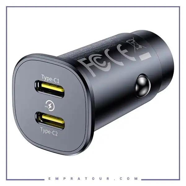 شارژر فندکی دو پورت تایپ سی 30 وات بیسوس Baseus GoTrip DP1 Car Charger BS-C15C2