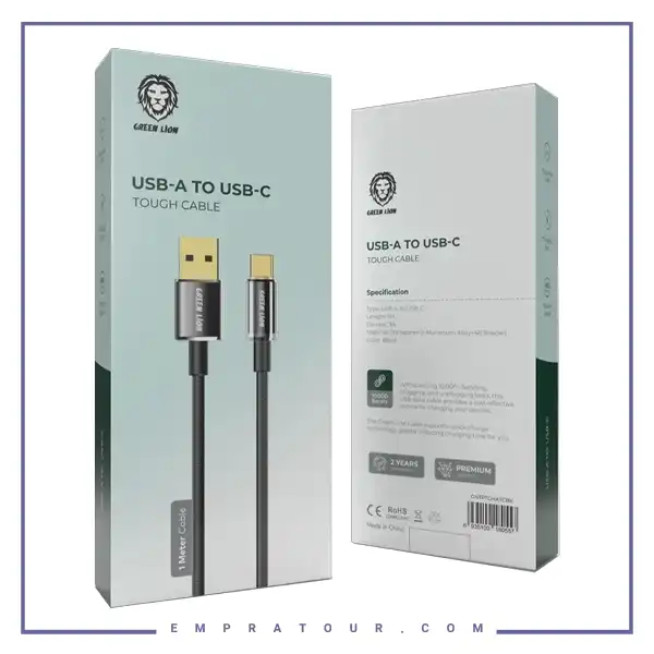 کابل شارژ سر تایپ سی 1 متر گرین لاین Green Lion USB-A to USB-C Tough Cable GNTPTGHATCBK