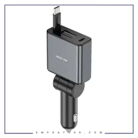 شارژر فندکی 75 وات با کابل جمع شونده گرین لاین Green Lion Retractable Car Charger GNRT75WCCGY