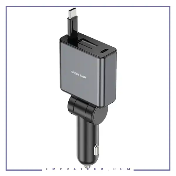 شارژر فندکی 75 وات با کابل جمع شونده گرین لاین Green Lion Retractable Car Charger GNRT75WCCGY