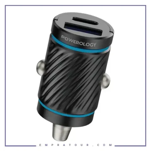 شارژر فندکی 36 وات دو پورت پاورلوژی Powerology Pico Dual-Port Car Charger PCCSR023BK