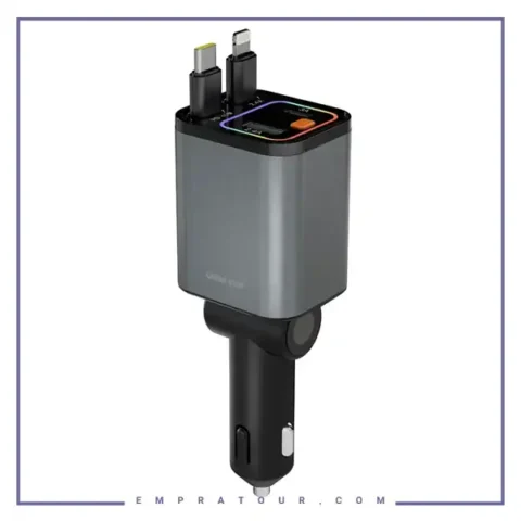 شارژر فندکی 65 وات با کابل جمع شونده گرین لاین Green Lion Retractable Car Charger GNRTCC65WGY