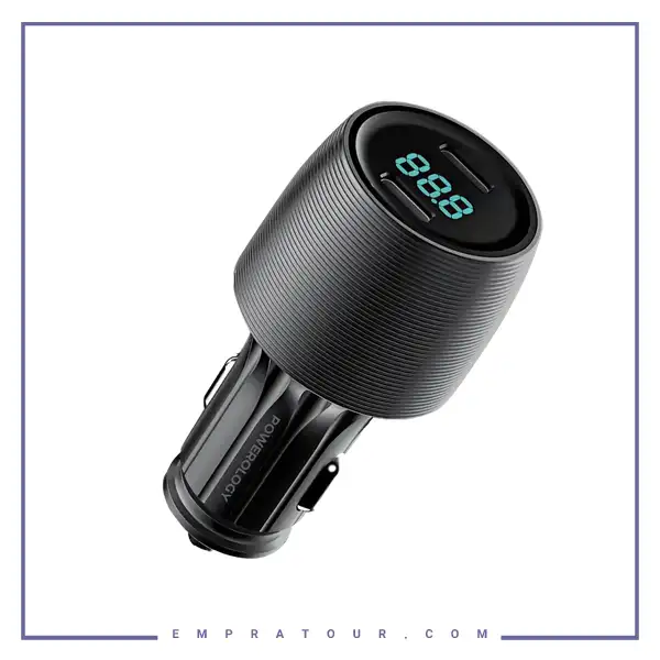 شارژر فندکی 66 وات دو پورت پاورولوژی Powerology VeloxCar Charger PCCSR021BK